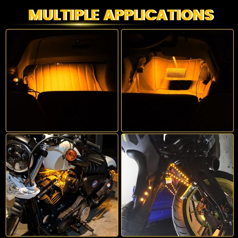 YM EBright YM E-Bright Amber/Yellow Led Strip Lights for Cars 5050 SMD Waterproof Golf Cart Underglow Lights for Motorcycles Boat Scooter Bike Interior Exterior Decoration DC-12V,Pack of 4 - Image 2